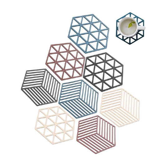 Set de sous-verres hexagonaux en silicone pour protection de surfaces - 15 x 15 x 1